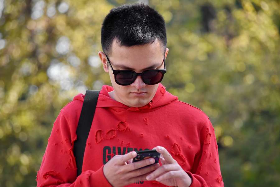 Asiático, menino, celular, chinês, bonito