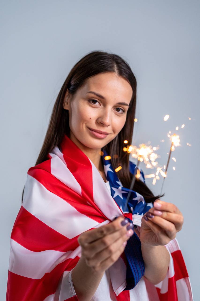 USA, America, flag, independence, July4, patriotic, celebration, freedom, stars, stripes, holiday, national, pride, red, white, blue, fireworks, democracy, country, banner, liberty, people, woman, one person, July 4, 