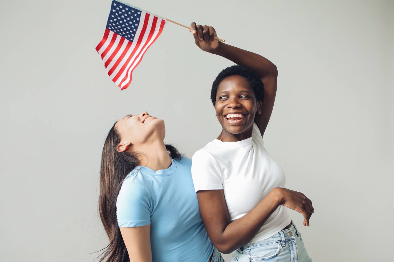 USA, America, flag, independence, July4, patriotic, celebration, freedom, stars, stripes, holiday, national, pride, red, white, blue, fireworks, democracy, country, banner, liberty, people, two people, couple, July 4, 