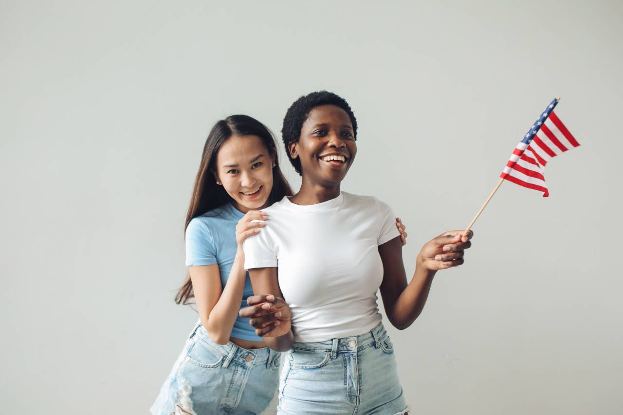 USA, America, flag, independence, July4, patriotic, celebration, freedom, stars, stripes, holiday, national, pride, red, white, blue, fireworks, democracy, country, banner, liberty, people, two people, couple, July 4, 