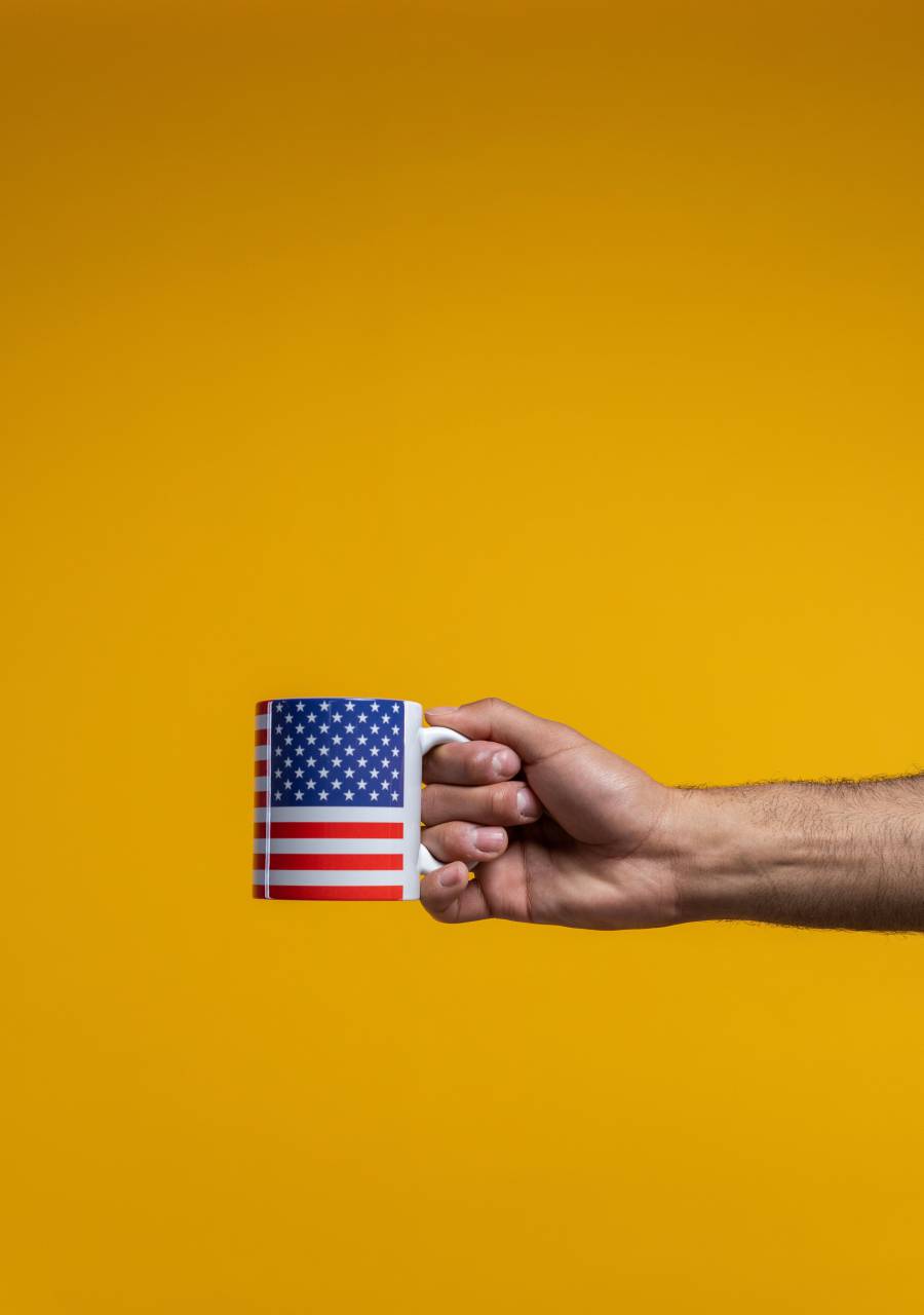 USA, America, flag, cup, coffee, mug, patriotic, stars, stripes, red, white, blue, beverage, drink, symbol, independence, freedom, national, pride, ceramic, design, 4th of July Independence Day, July 4, 