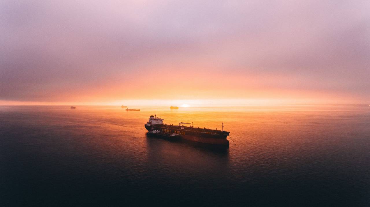 cargo ship, aerial, sunset, sea, ocean, transport, shipping, maritime, vessel, horizon, freight, logistics, water, trade, navigation, 