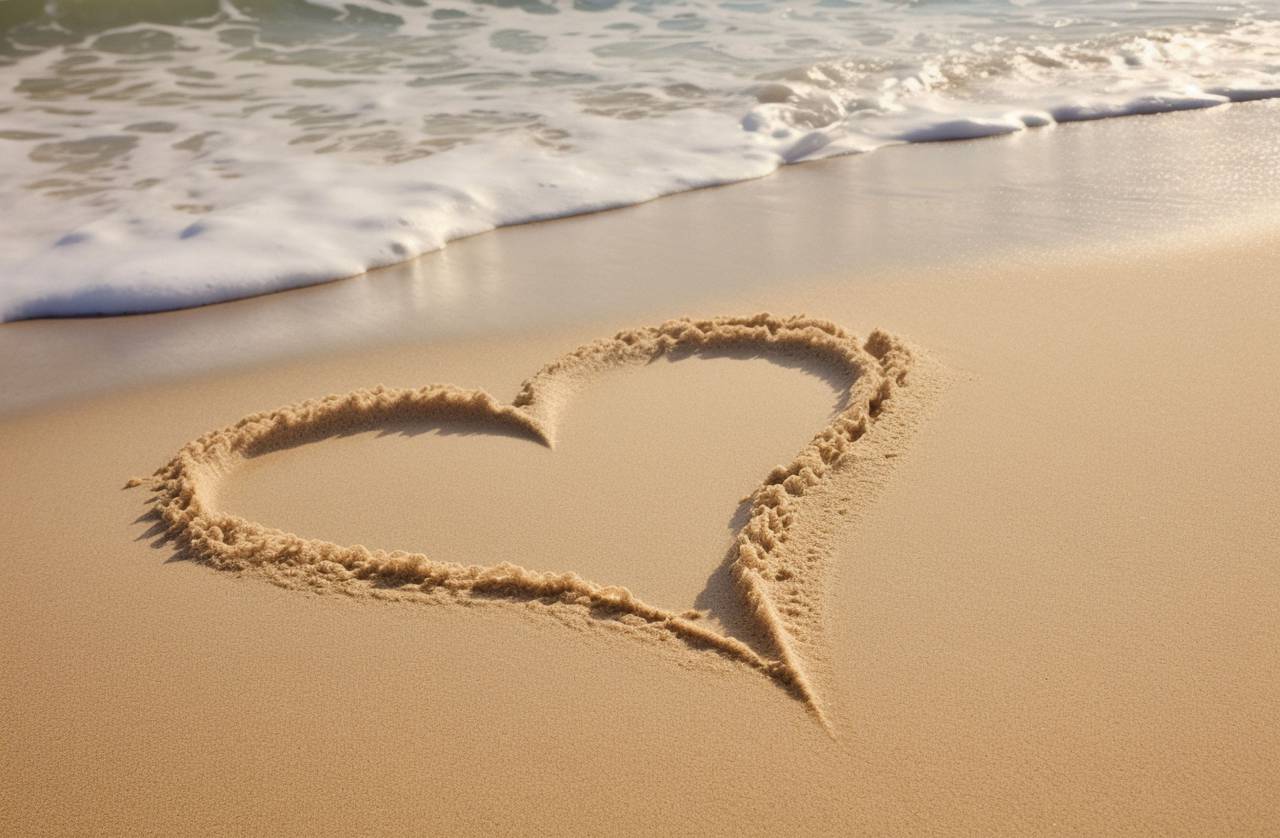 heart, sand, beach, drawing, love, shore, romantic, vacation, coastline, symbol, summer, ocean, gesture, nature, pattern, 