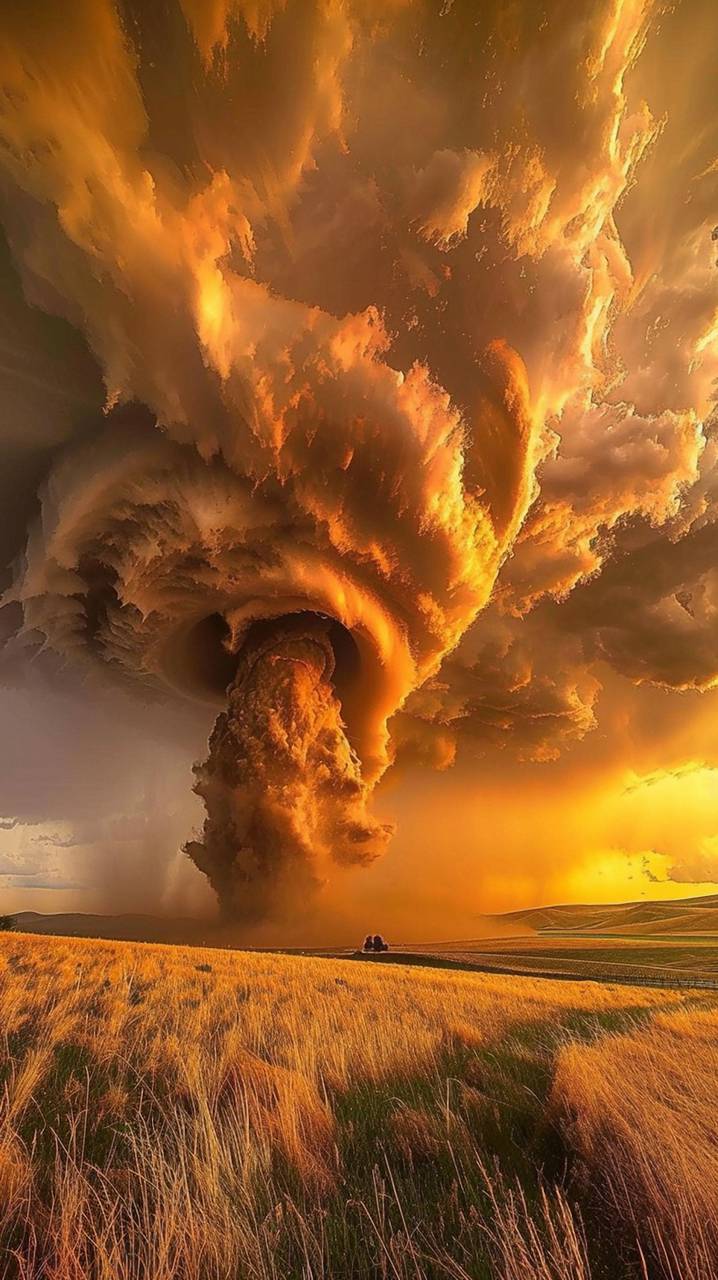 tornado, field, sunset, storm, weather, vortex, nature, dramatic, disaster, wind, clouds, sky, phenomenon, twilight, rural, 4k wallpapers, 