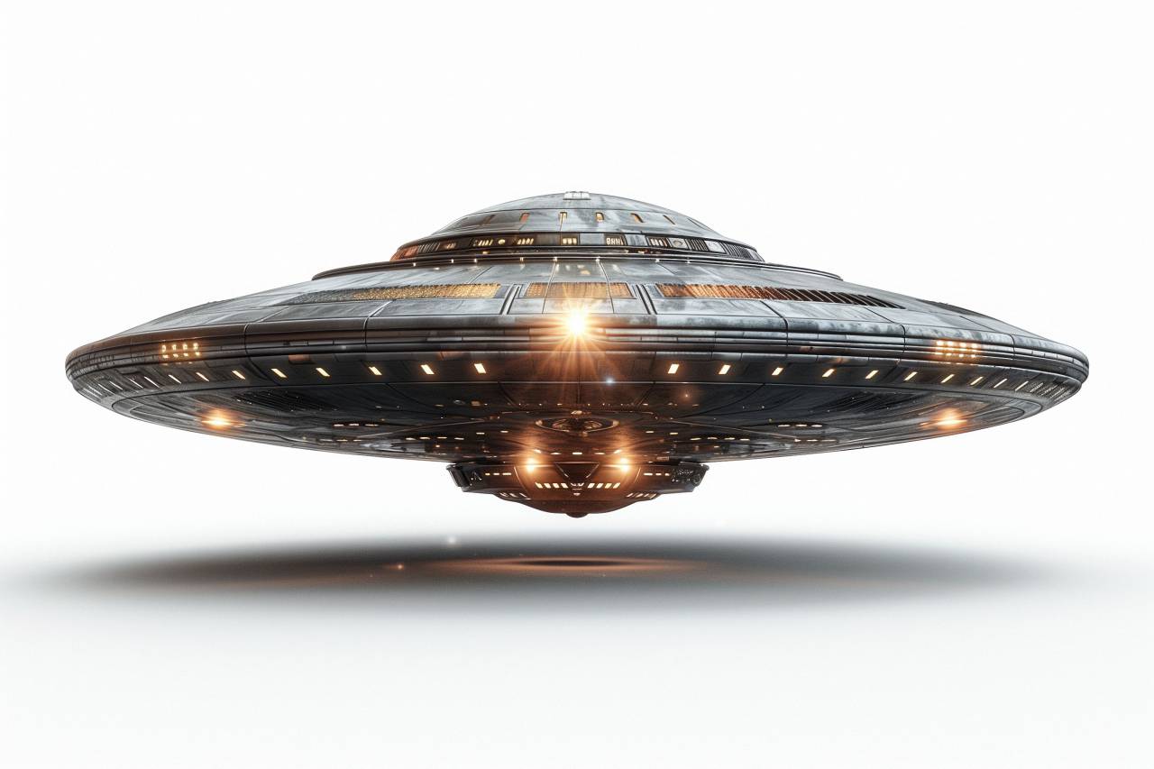 UFO, white background, alien, spacecraft, flying saucer, unidentified, extraterrestrial, object, sci-fi, hover, technology, mysterious, futuristic, icon, space, 