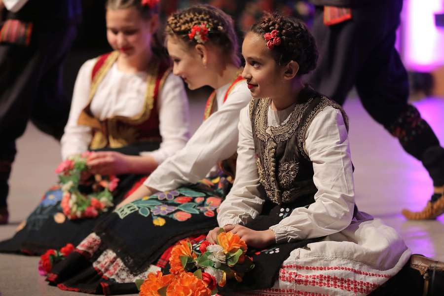 girls, sitting, costume, traditional, folk 