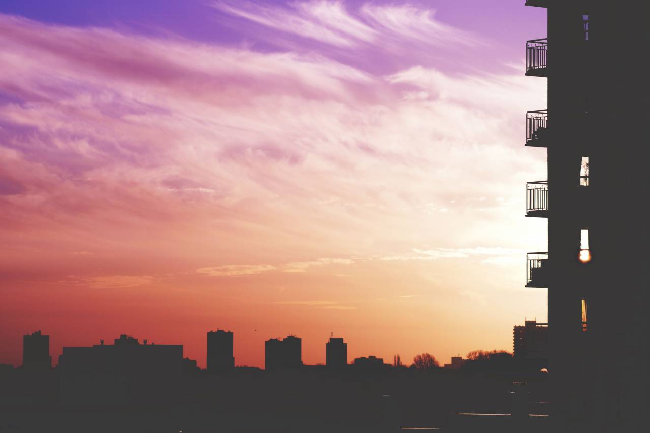 Arquitectura, edificio, infraestructura, puesta de sol, silueta, horizonte, ciudad, nubes, cielo,