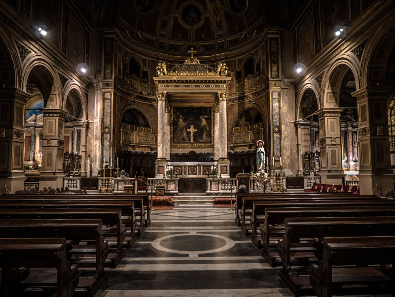 architecture, building, structure, chairs, altar, cross, mother, mary, catholic, church, cathedral, interior
, 