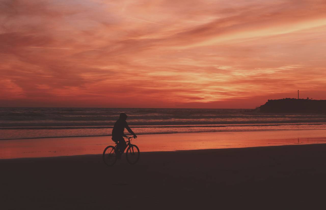 bike, dark, sea, ocean, clouds, sky, nature, riding, sunset
, 