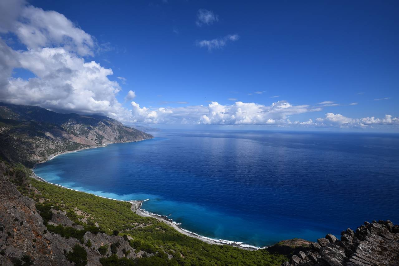 Azul, océano, mar, cielo, nubes, azul, blanco, verde, hierba, naturaleza, viaje, aventura,