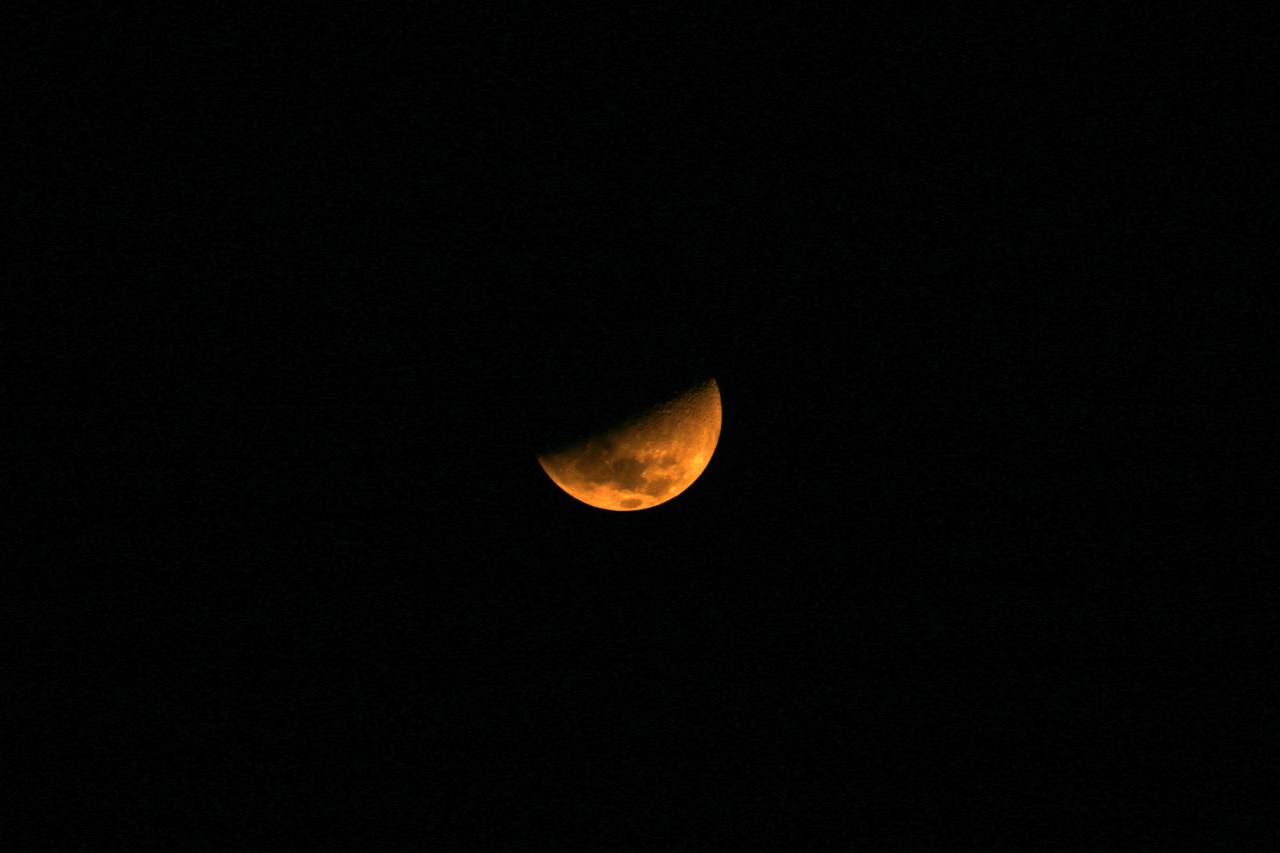 oscuro, noche, espacio, mitad, luna,