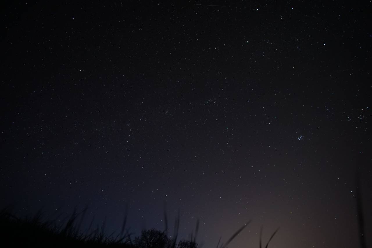 dark, sky, night, stars, moon, mountain, grass, landscape, nature
, 