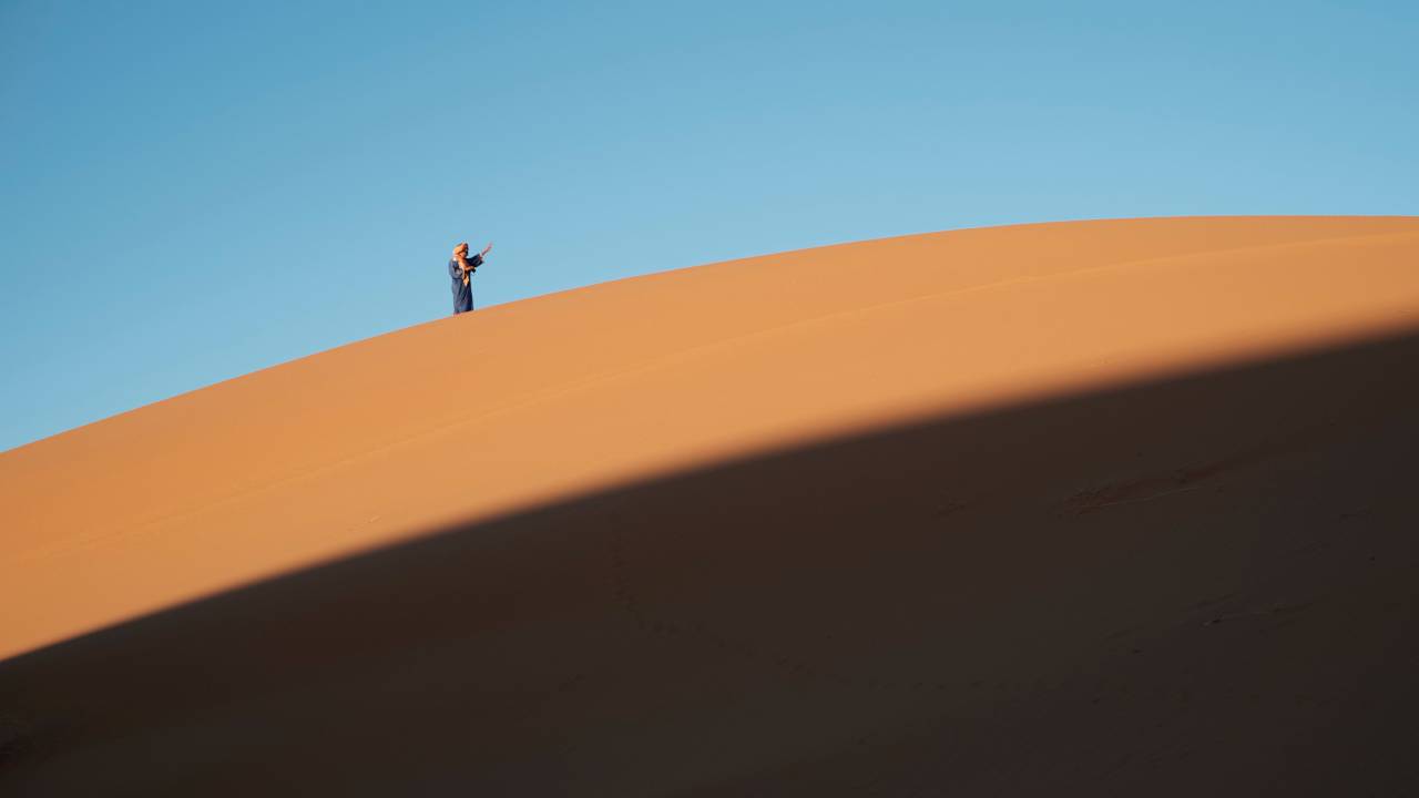 Desierto, paisaje, soleado, Highland, montaña, azul, cielo, gente, hombre, solo,