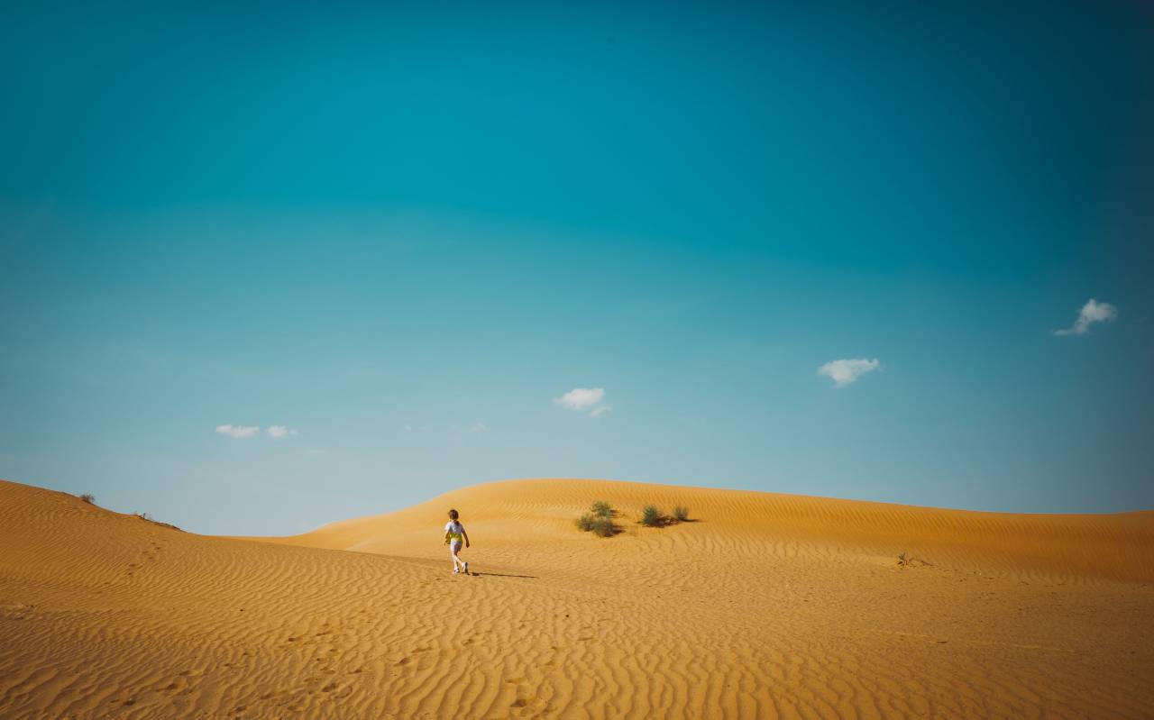 desert, landscape, sunny, highland, mountain, sky, people, travel, alone
, 
