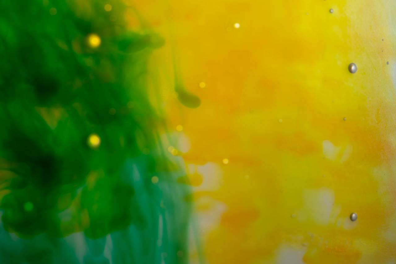 tinta, agua, líquido, remolino, abstracto, fondo, movimiento, suspendido, soltar, arte, submarino, creativo, pintura, flujo, amarillo, verde, aceite,