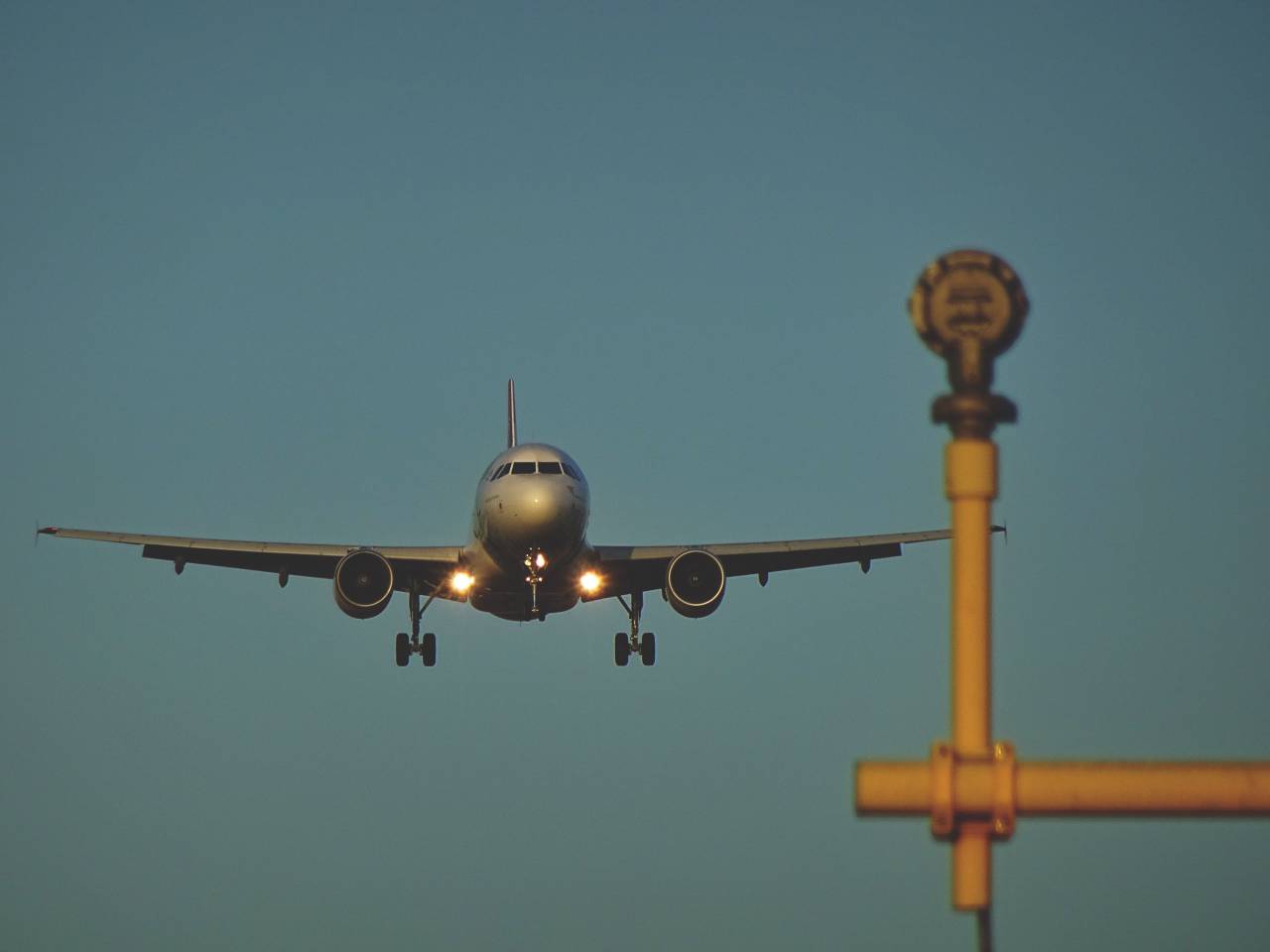 Aterrizaje, avión, aerolínea, viaje, viaje, azul, cielo, vuelo,