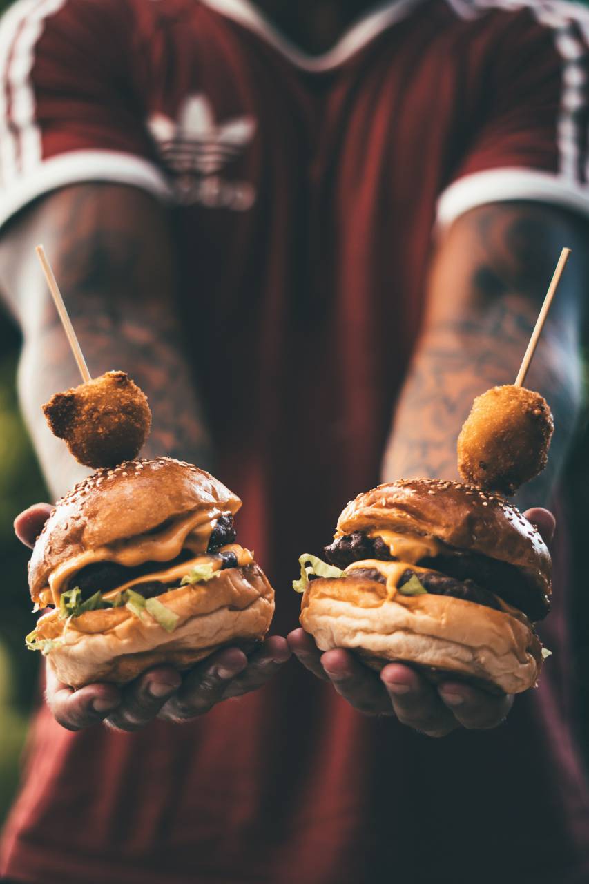 man, retro, t-shirt, adidas, food, burger, cheese, tasty, arms, tattoo, red
, 