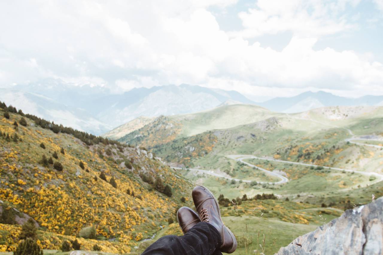 Montaña, tierras altas, nube, cielo, paisaje, naturaleza, valle, rocas, verde, amarillo, plantas, otoño, zapato, relajarse,