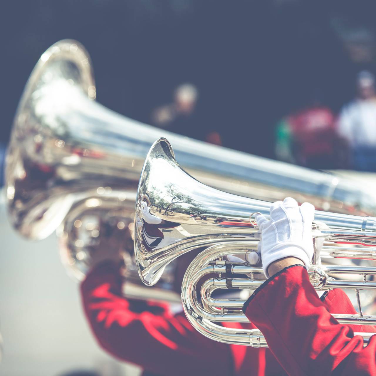 music, band, parade, trumpet, gloves, people, man, celebration, red, uniform
, 