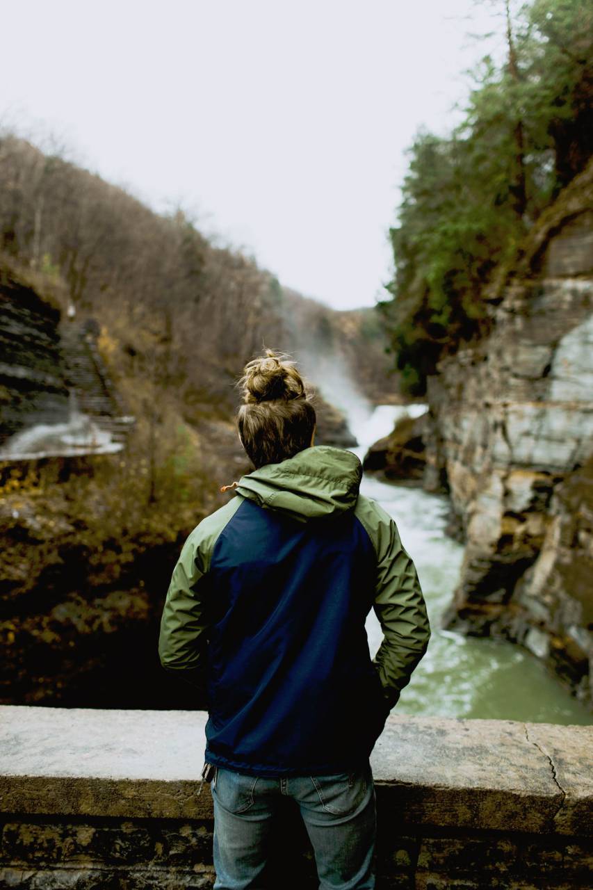 nature, river, rapids, mountains, rocks, trees, people, man, guy, bun, hike, traveler, millennials
, 