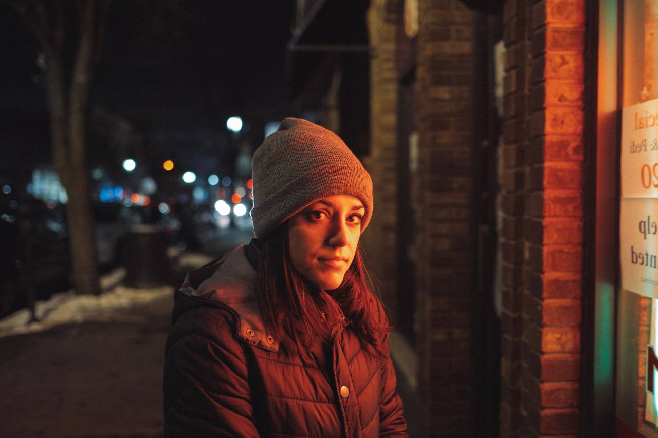 people, woman, cold, weather, jacket, bonnet, dark, night, lights, street
, 