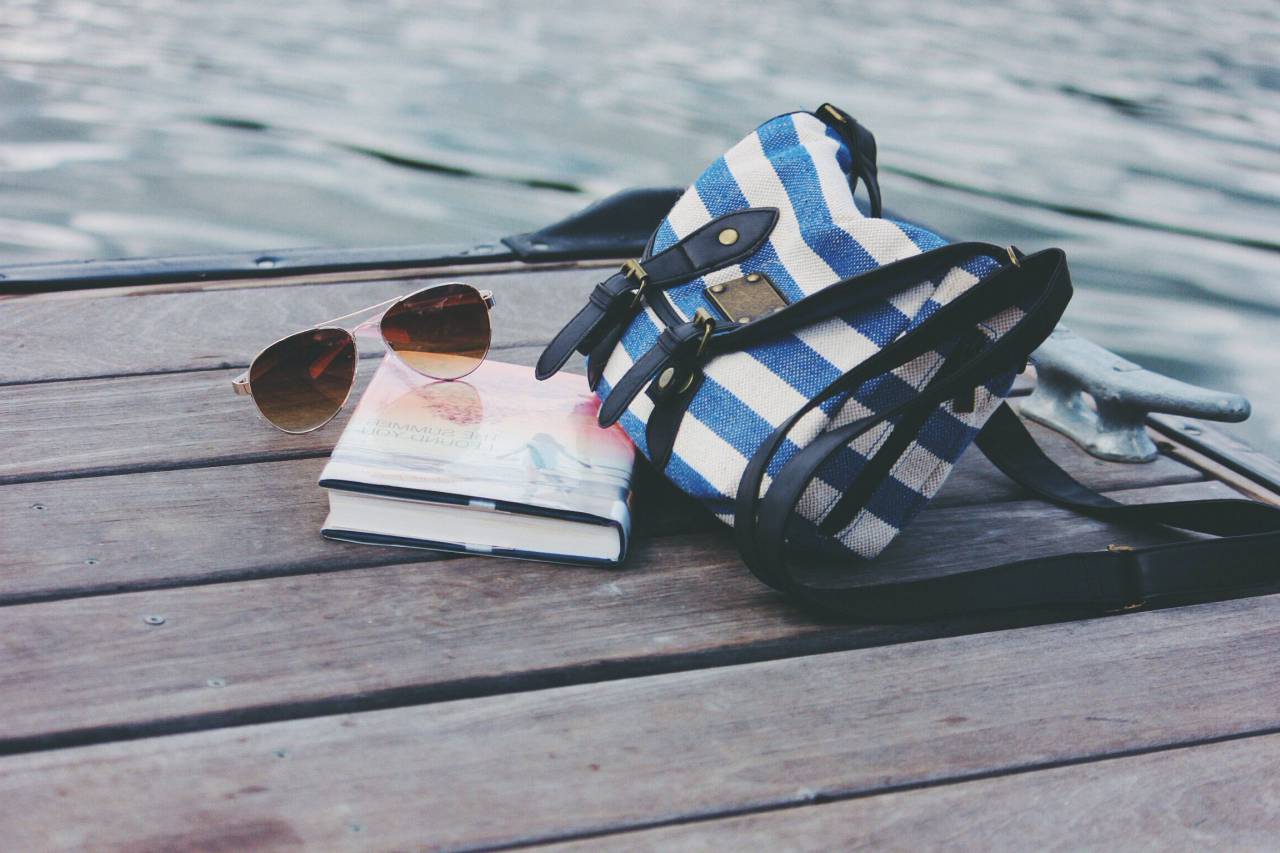 pier, dock, lake, water, sunglasses, book, objects, purse, bag, purse, outdoors
, 