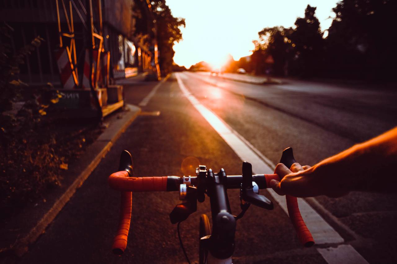 road, street, bike, bicycle, cyclist, adventure, outdoor, lane, sunrise, sunshine, sunlight, sunset, trees, sky
, 