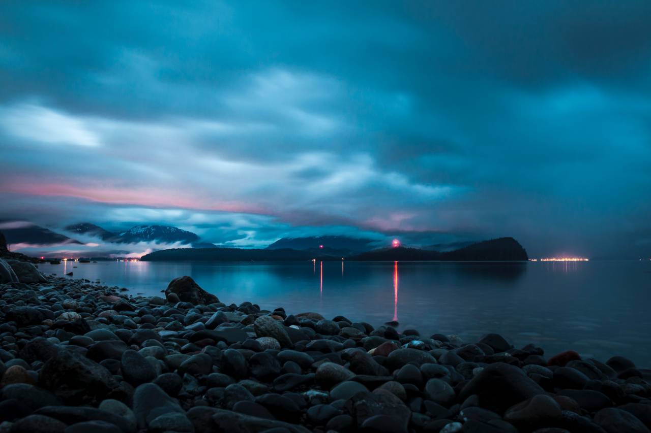 mar, océano, agua, olas, naturaleza, rocas, piedra, nubes, cielo, noche, paisaje, luz, reflexión,