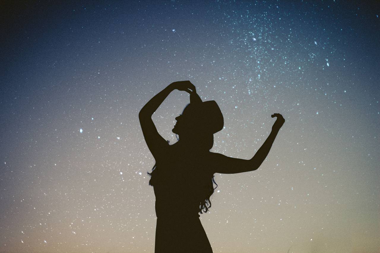 silueta, mujer, arte, niña, negro, chispa, dama, sombrero, realizar, artista, estrellas,