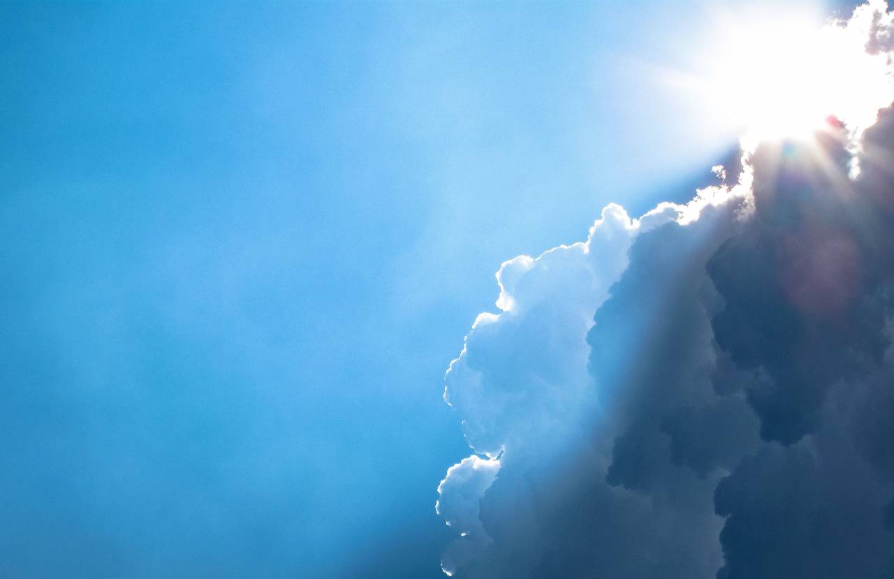 Amanecer, sol, sol, nubes, cielo, azul,
