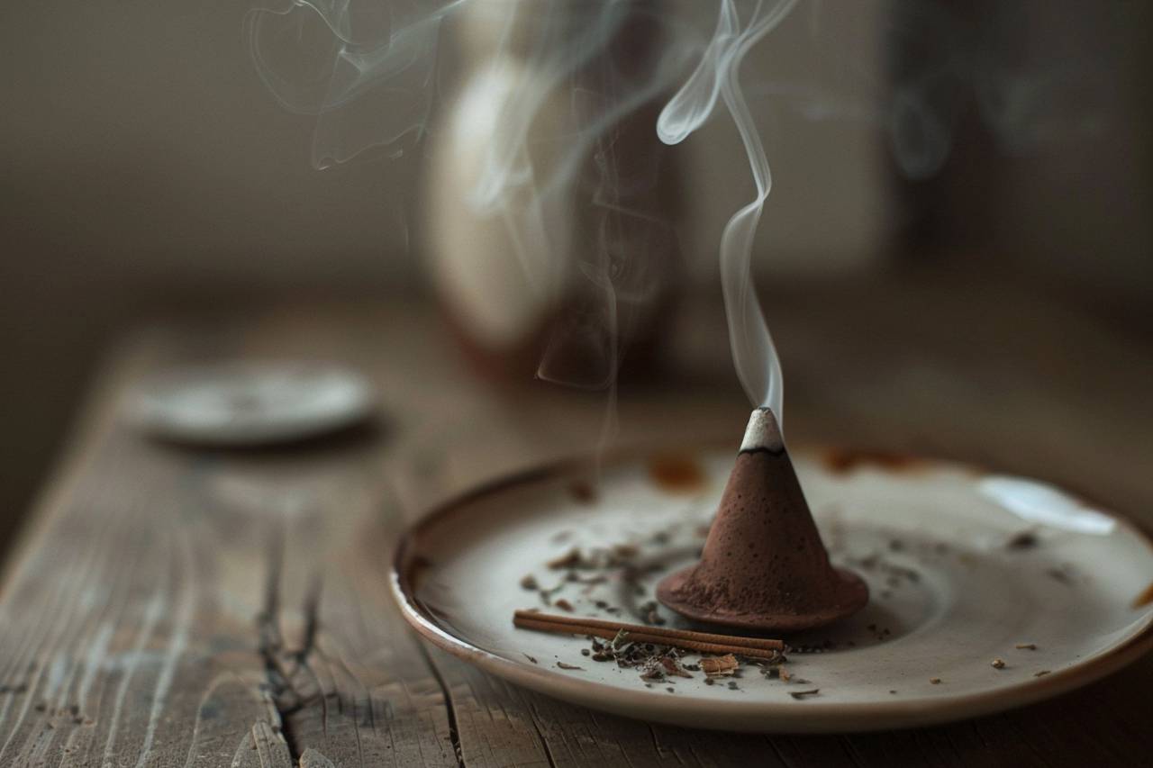 incense, cone-shaped, burner, aromatic, smoke, relaxation, scent, design, decorative, spiritual, meditation, calming, cone, holder, fragrant, 