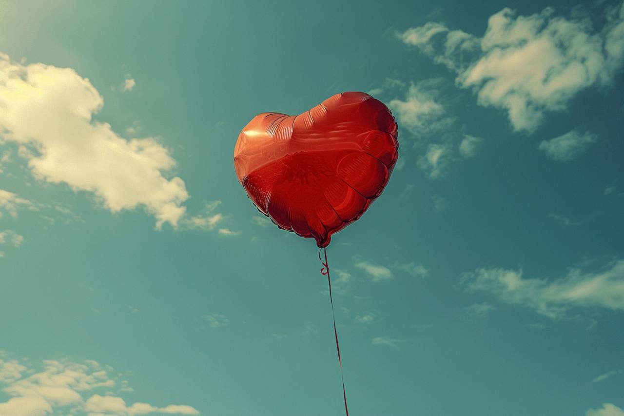 heart, balloon, love, red, shape, romantic, Valentine, decoration, floating, celebration, party, symbol, festive, helium, affection, 
