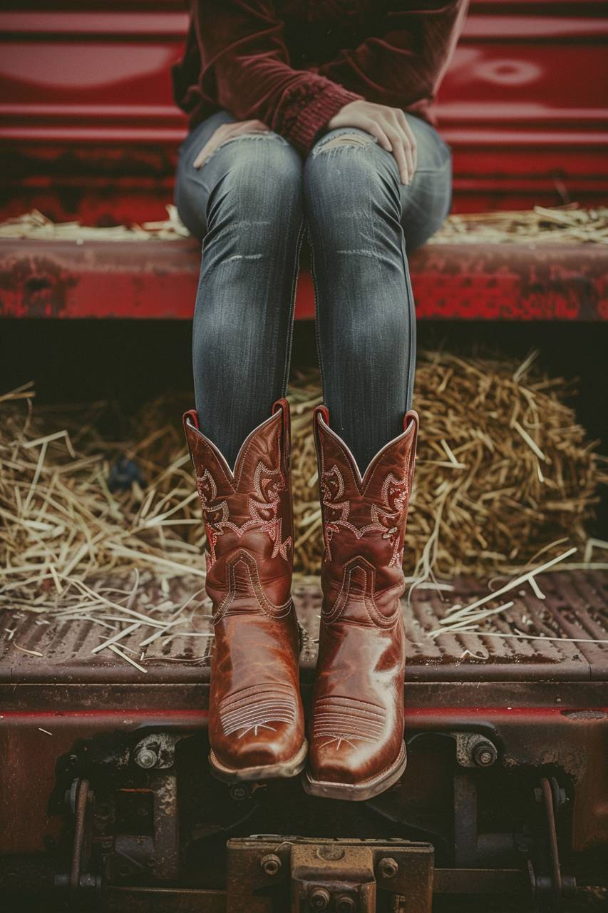 woman, leather, Texas boots, jeans, fashion, boots, casual, western, style, outfit, denim, footwear, trendy, attire, rugged, 