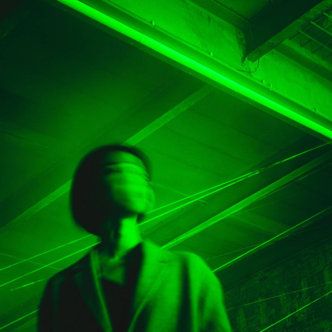 woman, face, motion, green, light, blur, movement, portrait, dynamic, abstract, expression, speed, energy, glow, vibrant, 