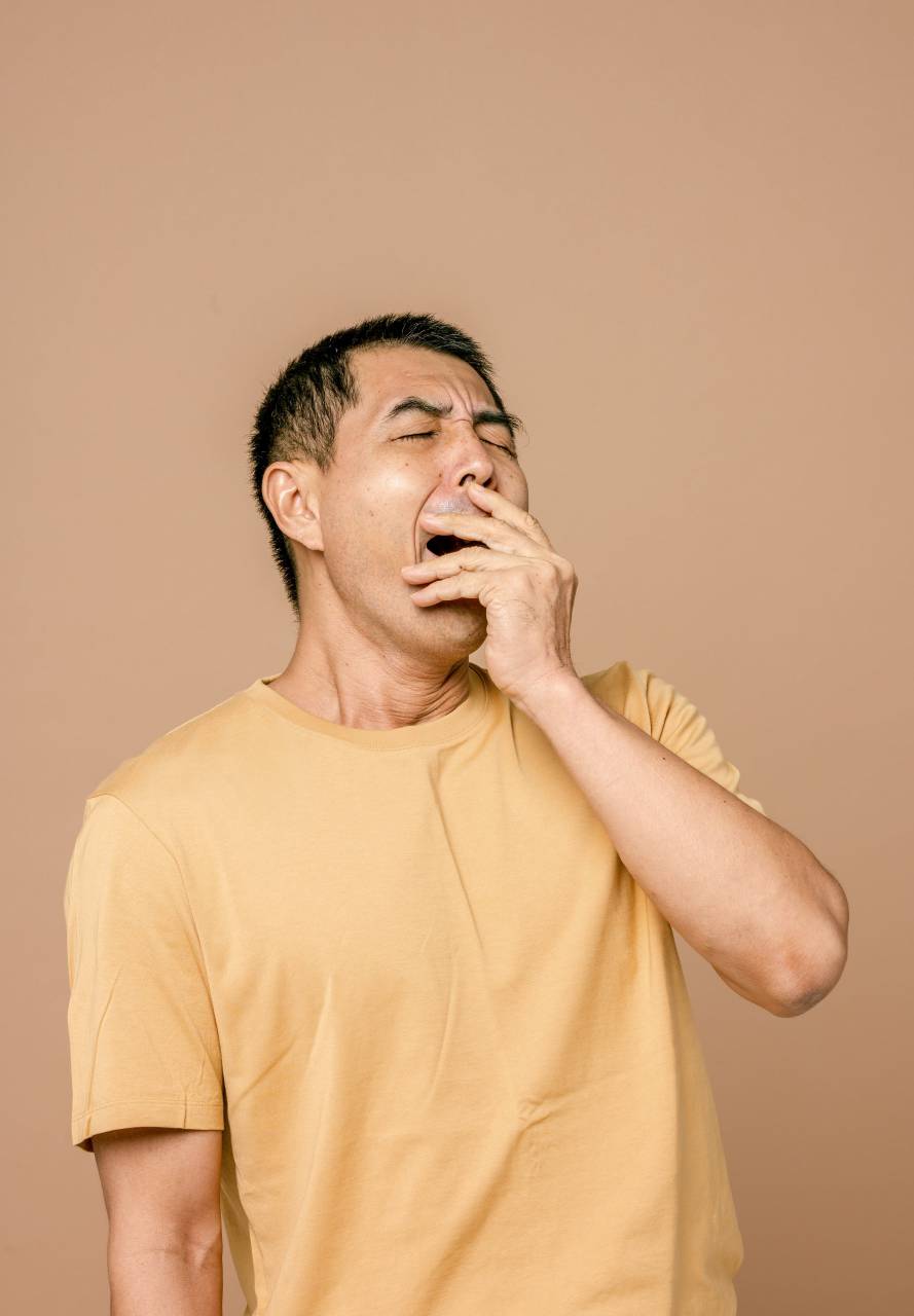 Portrait, Man, Yawning, Tired, Fatigue, Sleepy, Exhaustion, Sleepiness, Open mouth, Drowsiness, Stretching, Facial expression, Boredom, Weariness, Facial features, Wakefulness, Rest, Lack of energy, Human face, Exhausted, Jaw stretch, Tension, Indoor, Expressive, Yawn reflex, 
