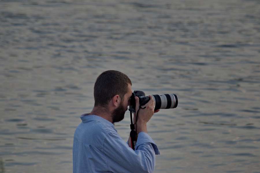 câmera, horizonte, lente, fotógrafo, água