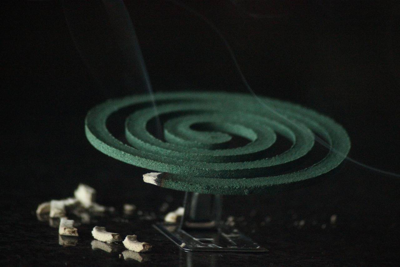 repellent;spiral,spiral,mosquito,burning,incense,mosquito coil,close-up,smoke,physical structure,glowing,single object, 
