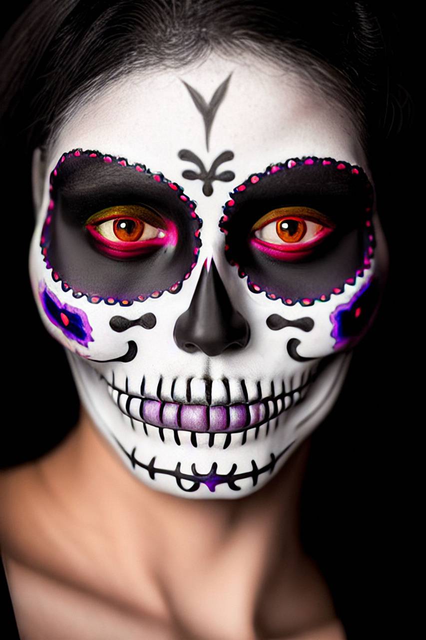 Día de Muertos;cráneo;cara pintada,halloween,rostro humano,mujer,una persona,retrato,primer plano,belleza,adulto,cráneo humano,ojo humano,espeluznante,adulto joven,etnia caucásica,cabeza humana,