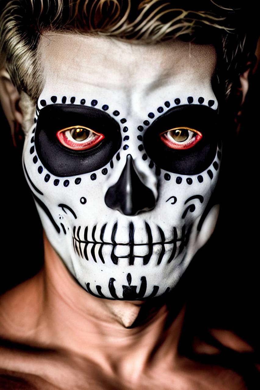 Día de Muertos;cráneo;cara pintada,halloween,rostro humano,espeluznante,una persona,hombres,retrato,cráneo humano,horror,close-up,