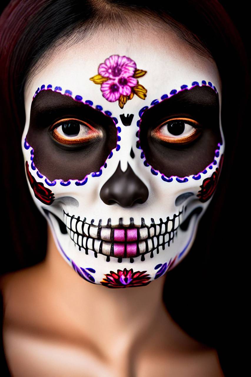 Día de Muertos;cráneo;cara pintada,mujer,rostro humano,halloween,belleza,retrato,adulto,una persona,cráneo humano,adulto joven,ojo humano,muerte,moda,