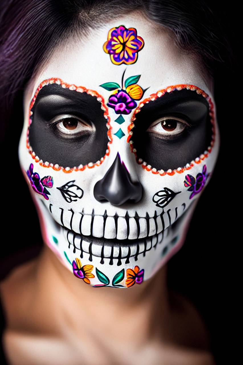 Día de Muertos;cráneo;cara pintada,halloween,mujer,rostro humano,retrato,una persona,belleza,cráneo humano,close-up,adulto,decoración,multicolor,culturas,día de muertos,