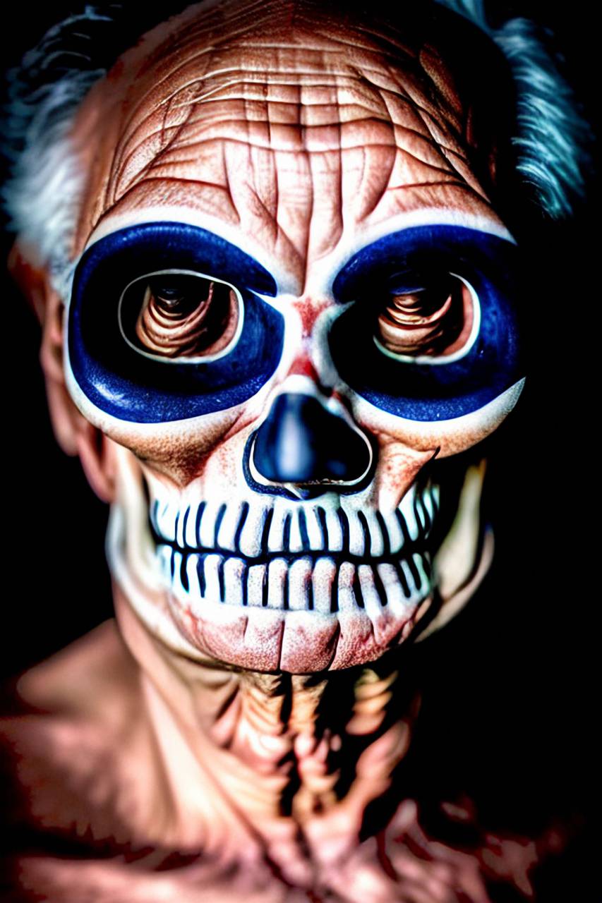 Día de Muertos;cráneo;cara pintada,halloween,rostro humano,espeluznante,cráneo humano,muerte,hombres,esqueleto humano,una persona,horror,retrato,