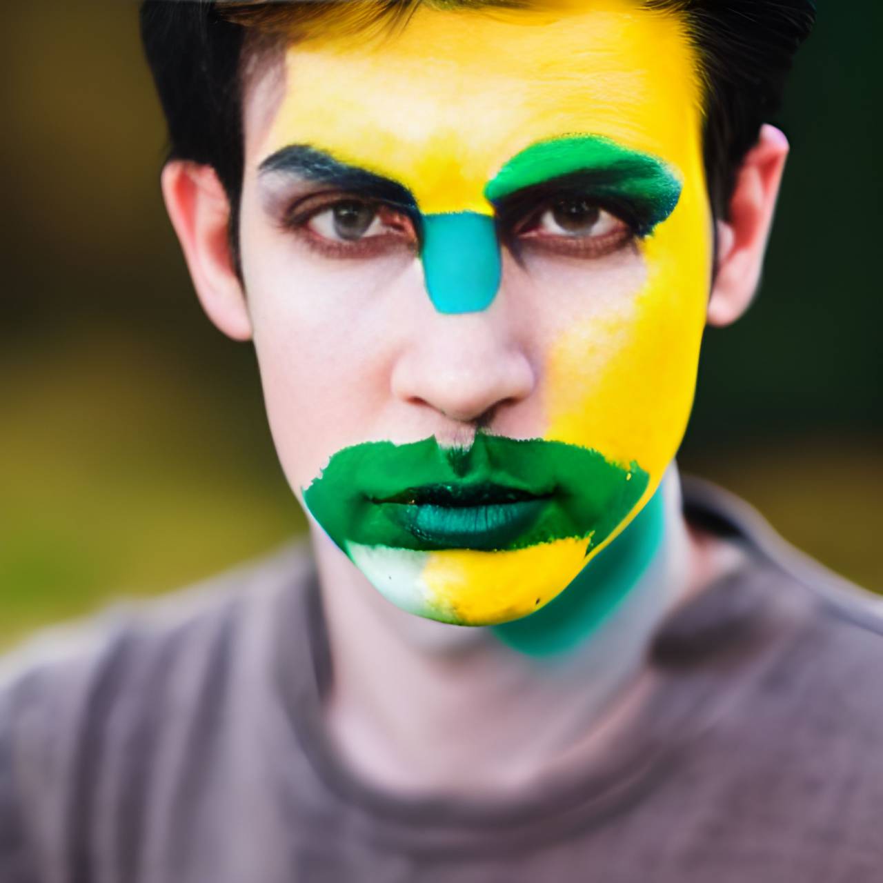 soccer;fan;brazil;painted;face,sport,one person,men,face paint,caucasian ethnicity,adult,patriotism,human face,soccer,fan,enthusiast,paint,looking at camera,young adult,smiling,males,brazilian flag,success,brazilian culture,cheerful, 