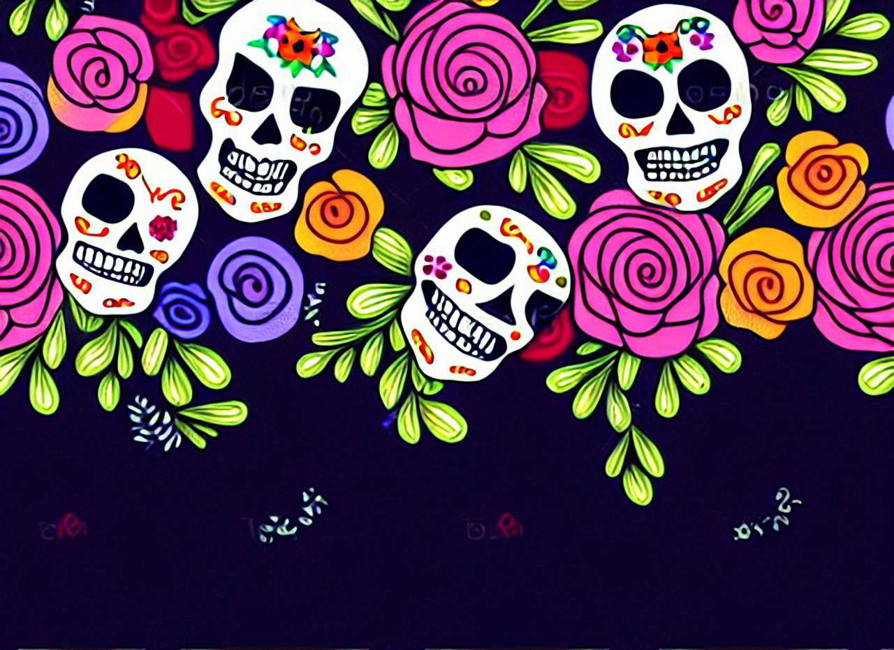 Día de Muertos;cráneo;fondo,flor,fondos,celebración,decoración,diseño,patrón,muerte,ilustración,vector,halloween,telón de fondo,cráneo,fondo de pantalla,