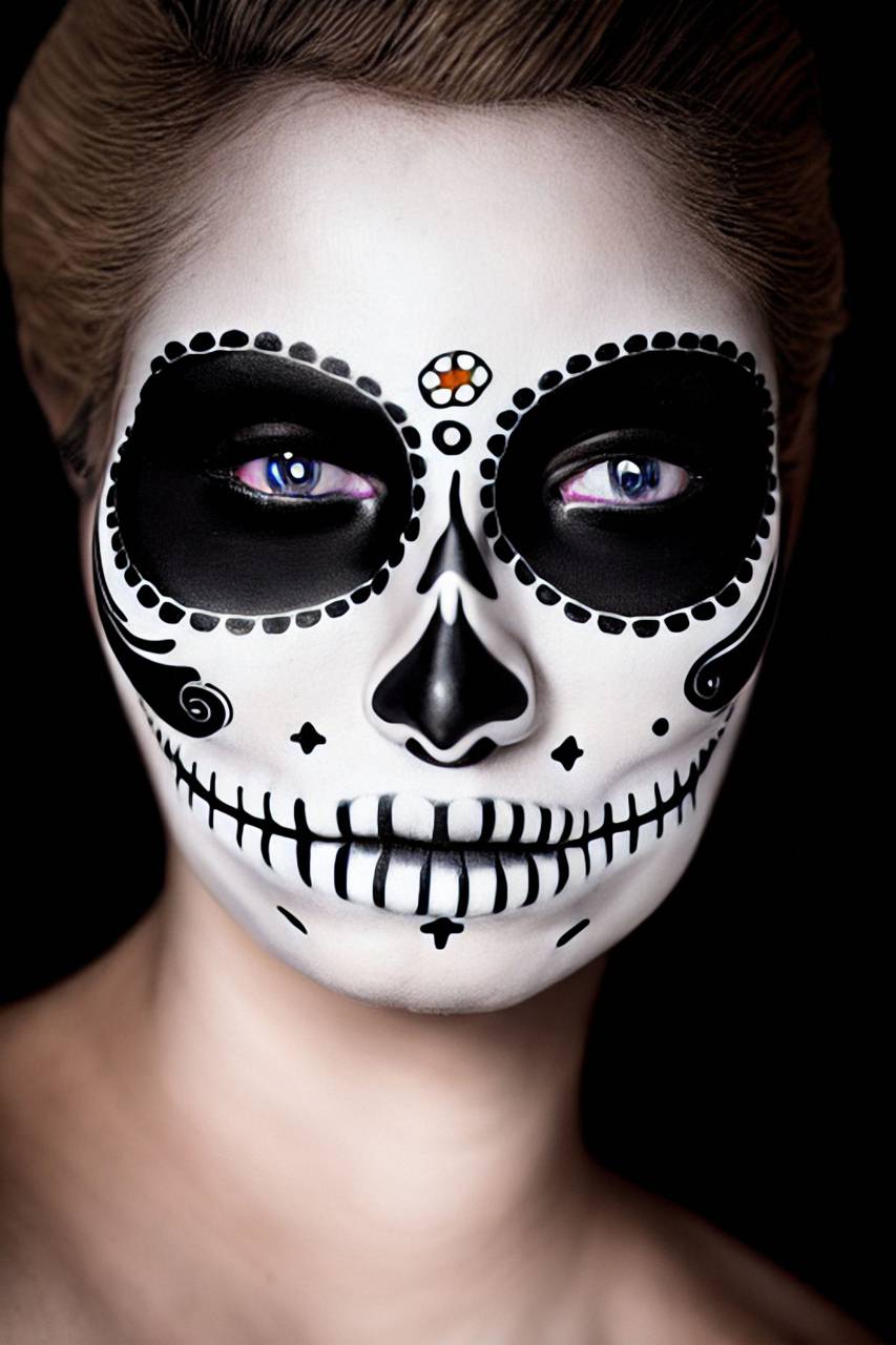 Day of the Dead;skull;painted face,halloween,human face,one person,portrait,spooky,human skull,close-up,women,human eye,horror,human head,human skeleton,evil,dark,men,caucasian ethnicity, 