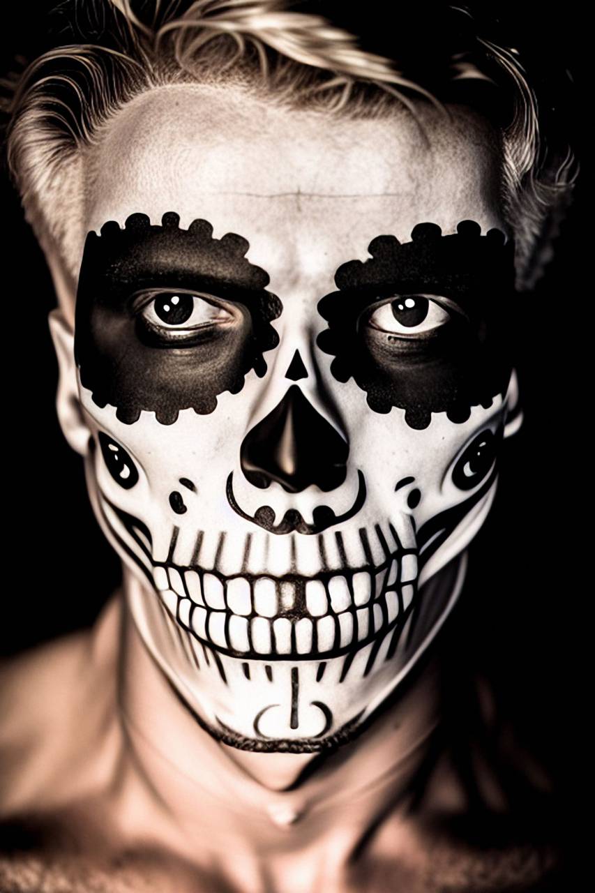 Day of the Dead;skull;painted face,halloween,black and white,human face,one person,spooky,portrait,men,adult,horror,women,close-up,human skull,caucasian ethnicity,evil, 