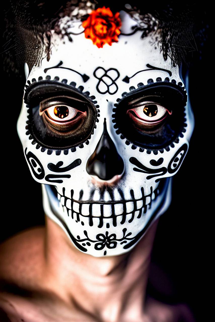 Day of the Dead;skull;painted face,halloween,human skull,death,women,human face,spooky,men,portrait,human skeleton,one person,adult, 