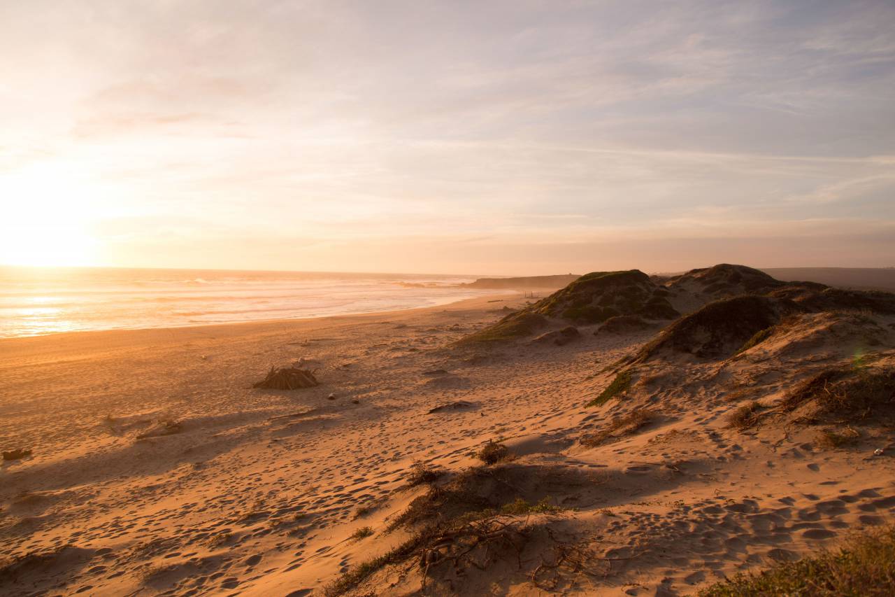 playa, arena, puesta de sol, orilla, océano, mar, horizonte, cielo,