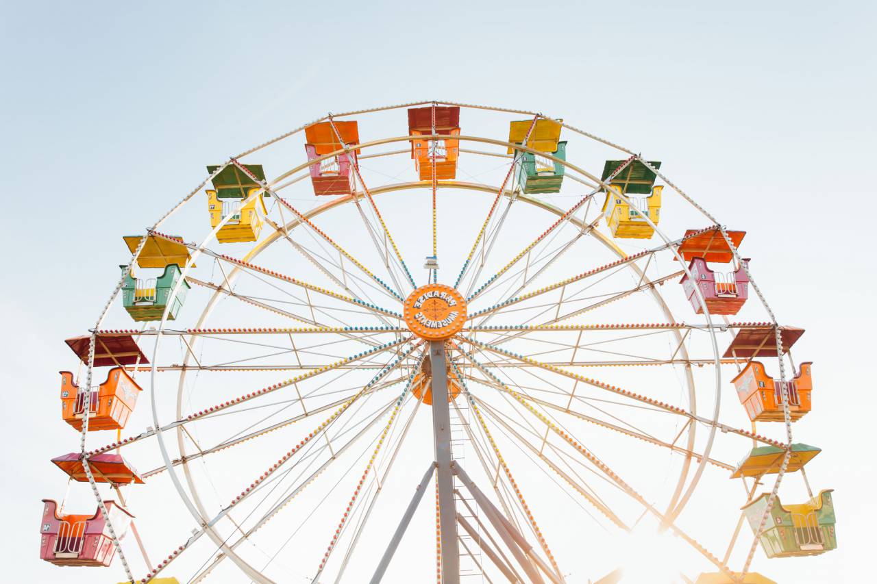 ferris wheel, amusement park, architecture, infrastructure, structure, sun
, 