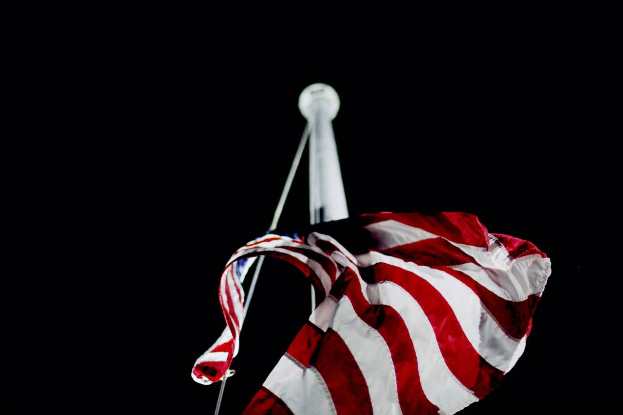 asta de bandera, americano, bandera, rojo, rayas,